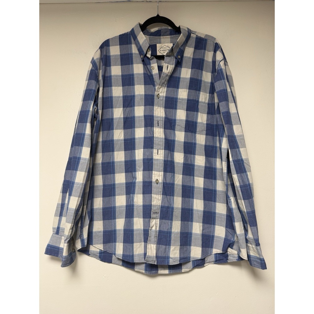 St John's Bay Men's Blue Checkered Long‎ Sleeve Button Up Size XL